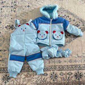 Quiltex Toddler Boy Adorable Blue Bear Winter Set